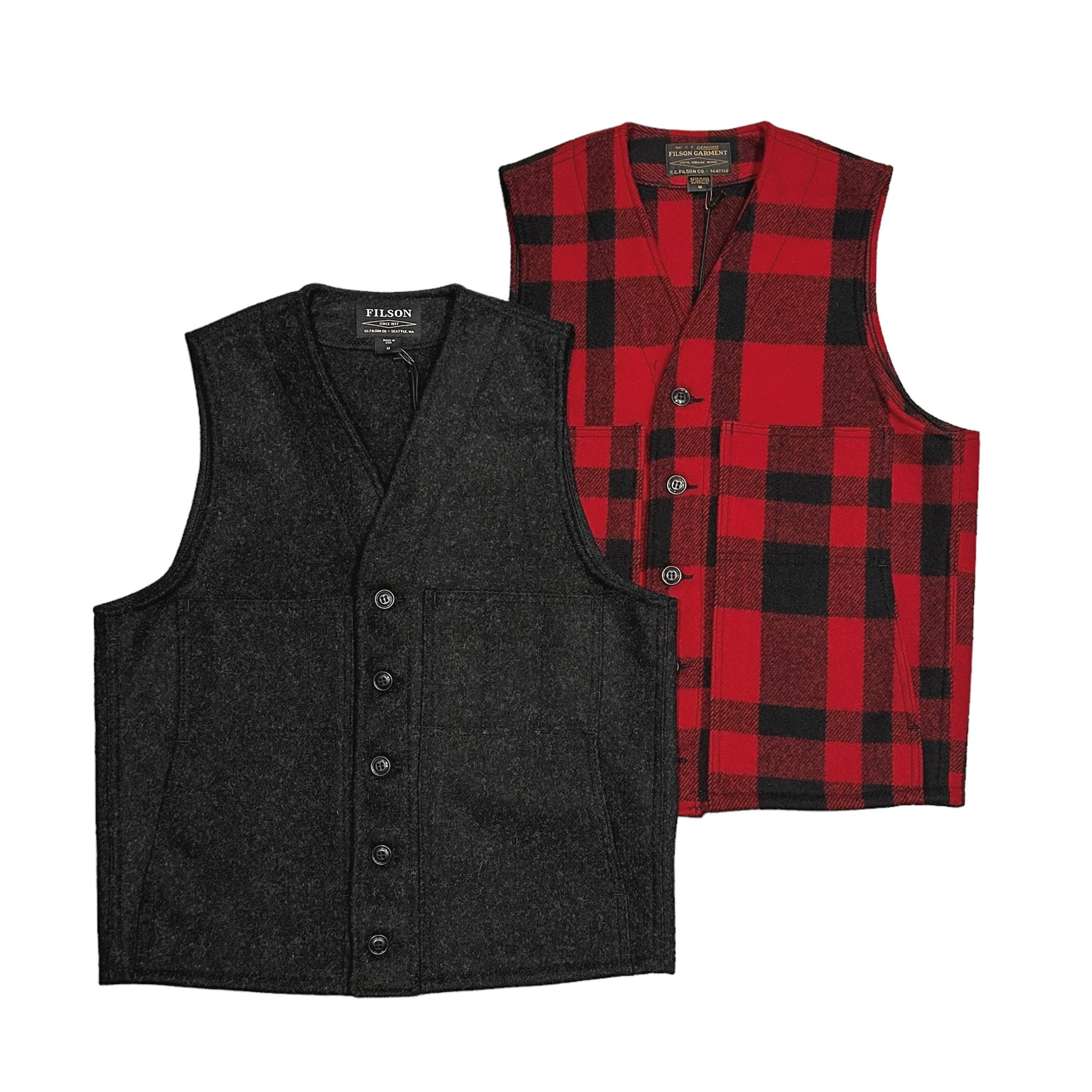 FILSON / MACKINAW WOOL VEST Charcoal Red/Black - Made in USA（フィルソン マッキノー マッキーノ ベスト ウール チャコール レッド/ブラック チェック）