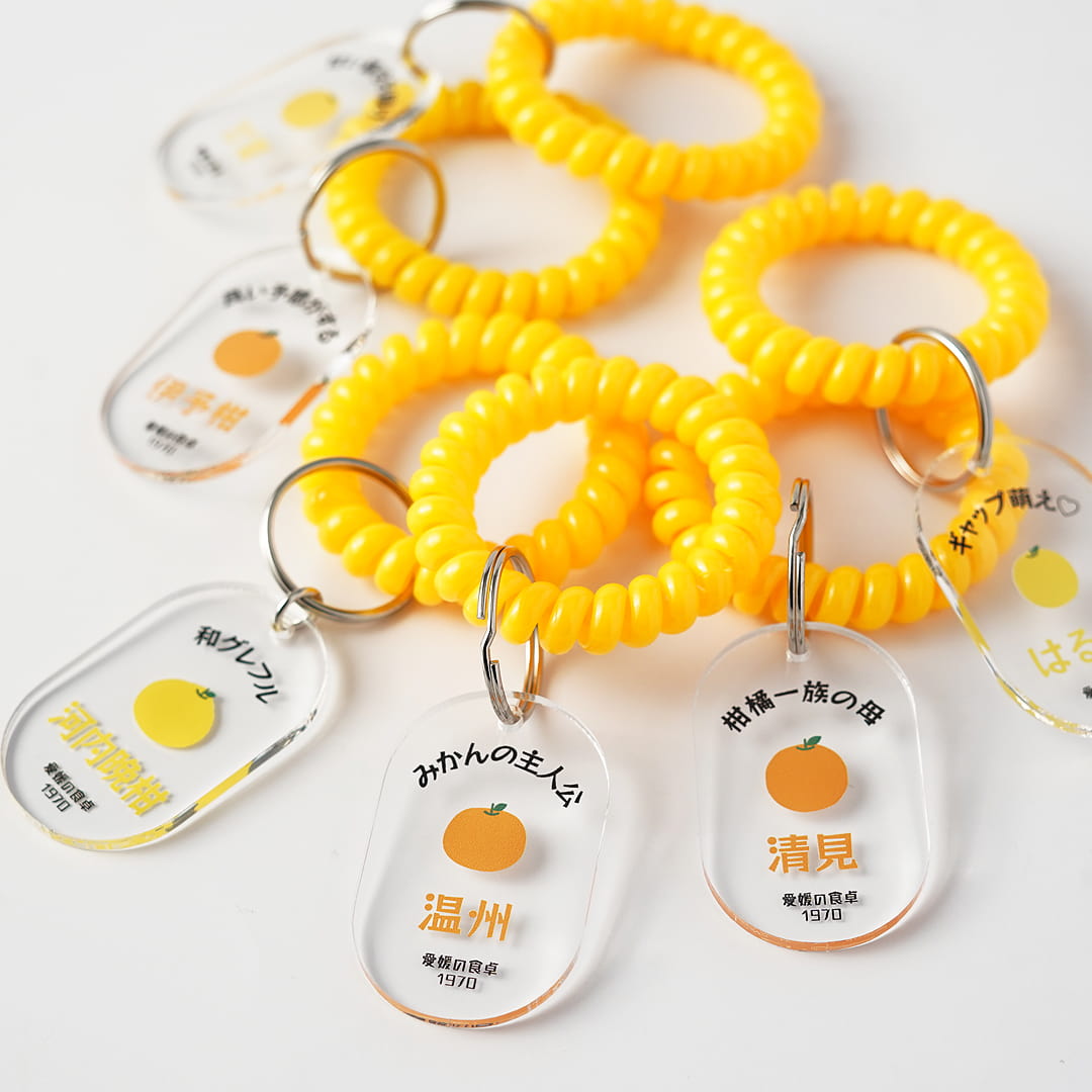 愛媛の食卓 1970 品種チャーム 通販 アクリルチャーム 1個 みかん 柑橘 オリジナルデザイン キーホルダ..