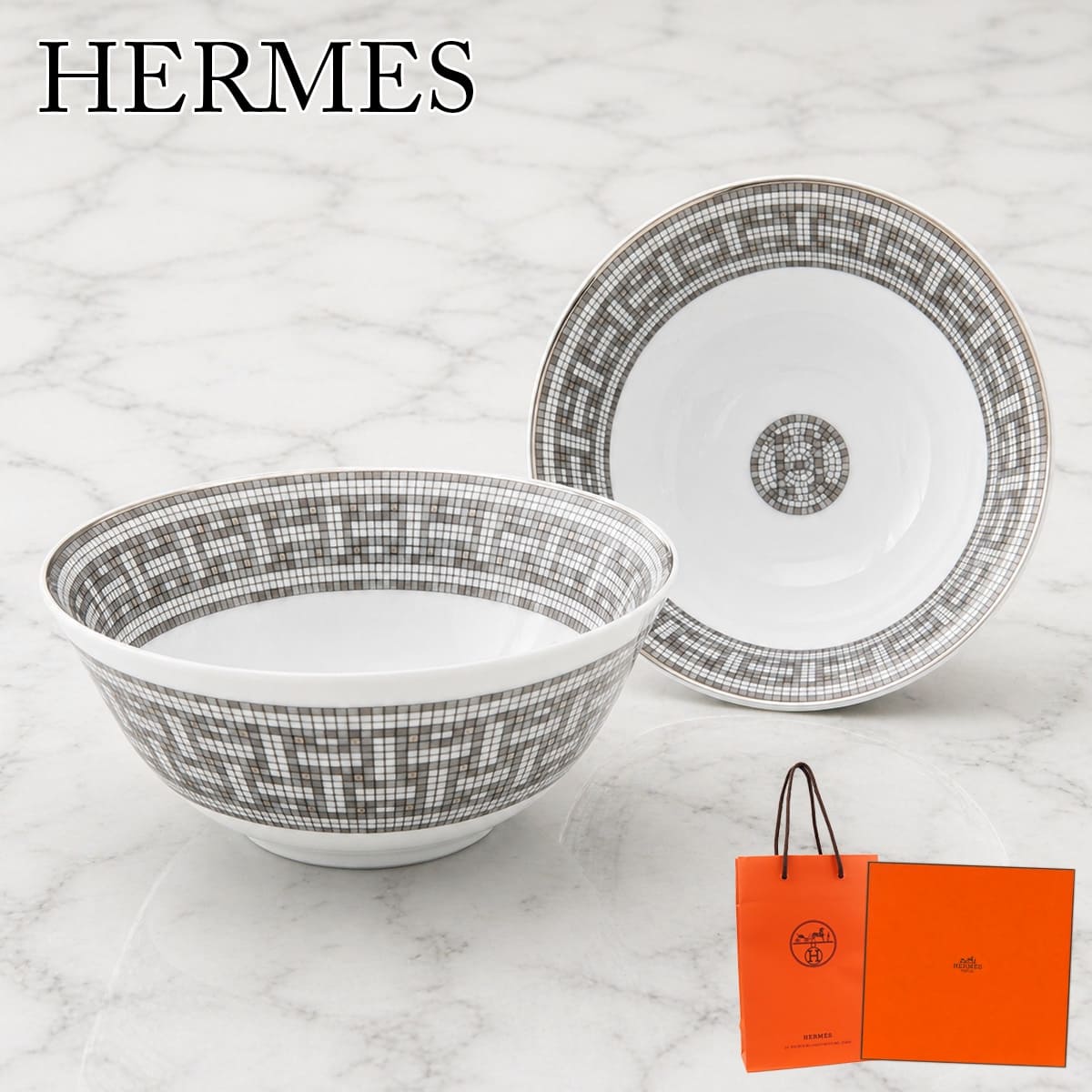 Rakuten - エルメス ライスボウル 2客セット HERMES お茶碗 モザイク24 プラチナ 食器 ペアボウル シルバー ブランド 高級 おしゃれ 人気 ギフト 結婚祝い 035084P