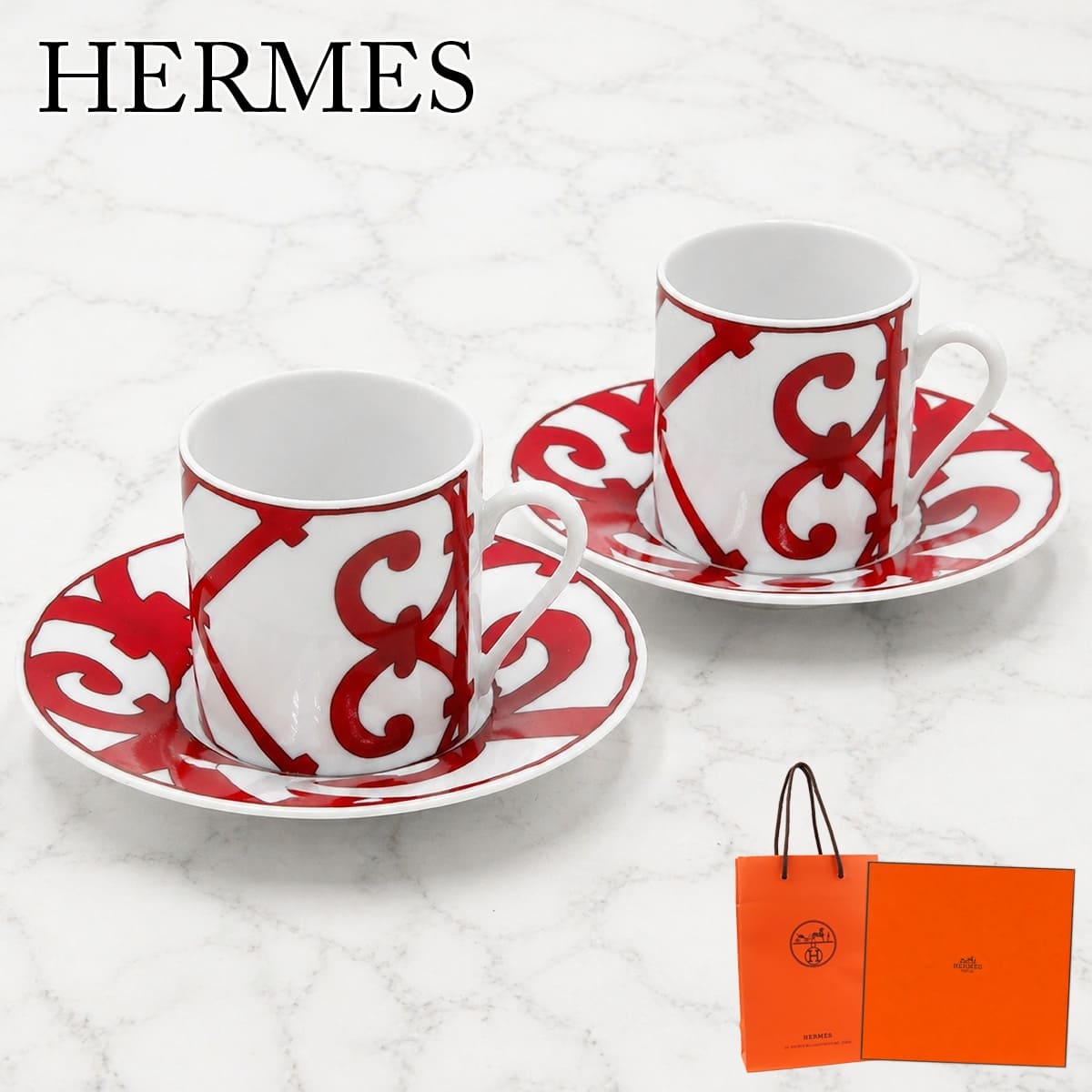 樂天商城 - エルメス カップ＆ソーサー 2客セット HERMES コーヒーカップ ガダルキヴィール 食器 ペアカップ ブランド 高級 おしゃれ 人気 ギフト 結婚祝い 011017P