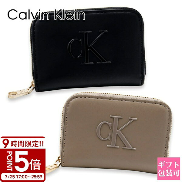 【P5倍】カルバンクライン Calvin Klein CK 二つ折り財布 BOLD CK MEDIUM ZIP AROUND LV04F1154G レディース ラウンドファスナー コンパクトウォレット ブラック デザートトープ 正規品 新品 ギフト プレゼント