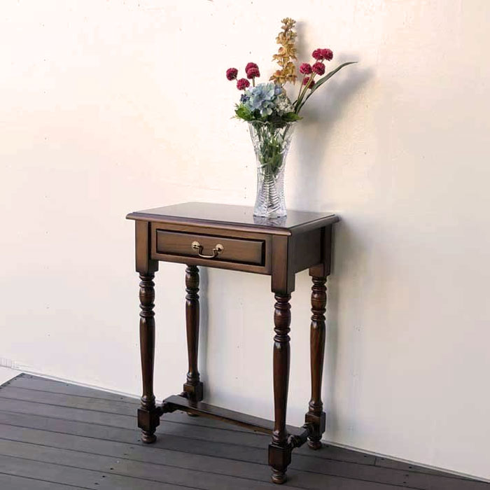 電話台 ファックス台 コンソール おしゃれ クラシック マホガニー無垢 木製 ナイトテーブル 寝室 サイドテーブル 引出付 収納家具 サイドテーブル 花台 オリエンタル クラシック 【送料無料】コンソールテーブル マホガニー [2]