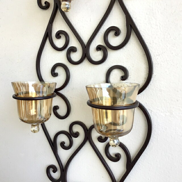 キャンドルホルダー ウォールキャンドルホルダー 壁掛け用 壁掛け一輪挿し 4灯 灯り ウォールデコ ガラス アイアン かわいい おしゃれ オブジェ キャンドル アロマキャンドル ディスプレイ エレガント【送料無料】ウォールキャンドルホルダー4灯