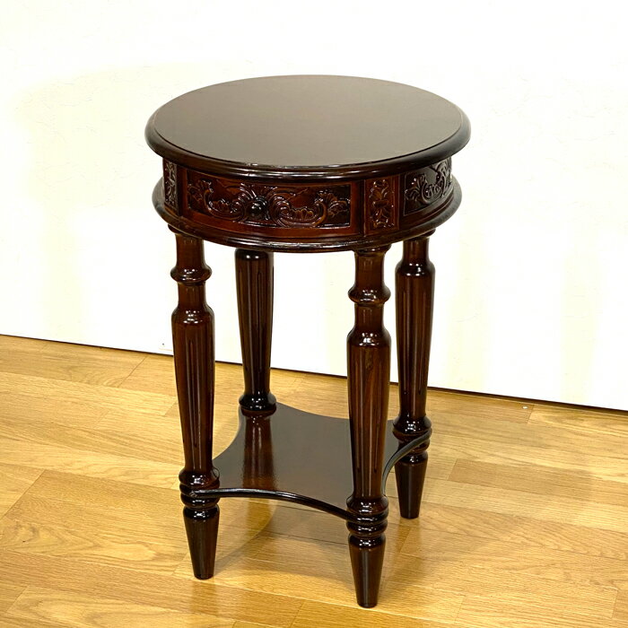 電話台 円形電話台 テーブル 花台リビング 玄関テーブル サイドテーブルおしゃれ クラシック クラシカル エレガント パイン材無垢 リビング 玄関 木製 天然木 おしゃれ アンティーク調 クラシック家具 無垢材 インテリア 高級感【送料無料】円形電話台