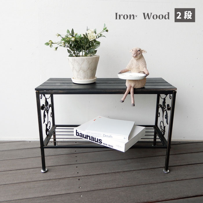 プランタースタンド 花台 2段 ラック 収納棚 多目的 スタンド おしゃれ アンティーク調 シャビー アイ..