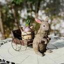 うさぎ ウサギ 野うさぎ 兎 かわいい 置物 ガーデニング雑貨 オーナメント プランター入れ 小物入れ リヤカー オブジェ おしゃれ インテリア雑貨 置き物 ガーデン雑貨 インテリア雑貨 プレゼント 贈り物 アンティーク調【送料無料】野うさぎ&リヤカー
