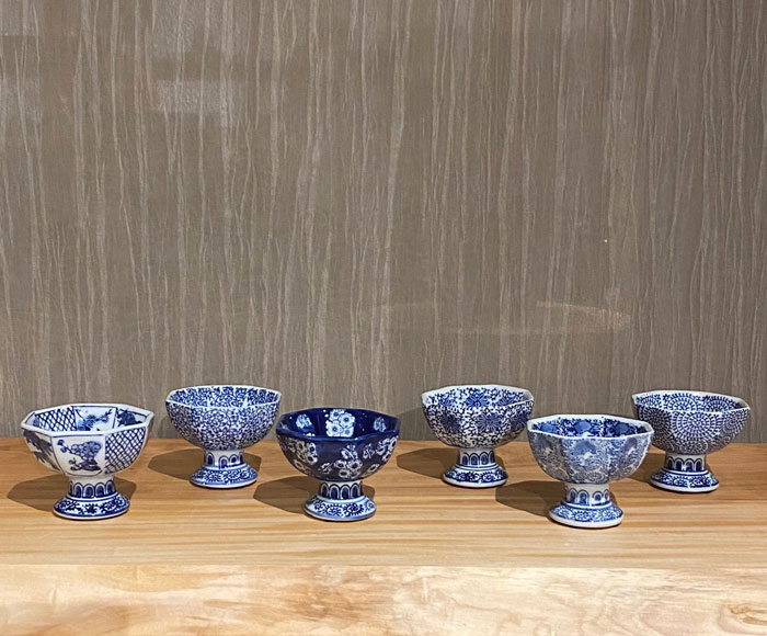 杯洗 盃洗 ミニ 6点セット ミニ植木鉢 植木鉢 プランター 陶器鉢 多肉植物 観葉植物 鉢 火鉢 陶器 染付 おしゃれ ミニプランター【人気商品】青花八角 ミ...