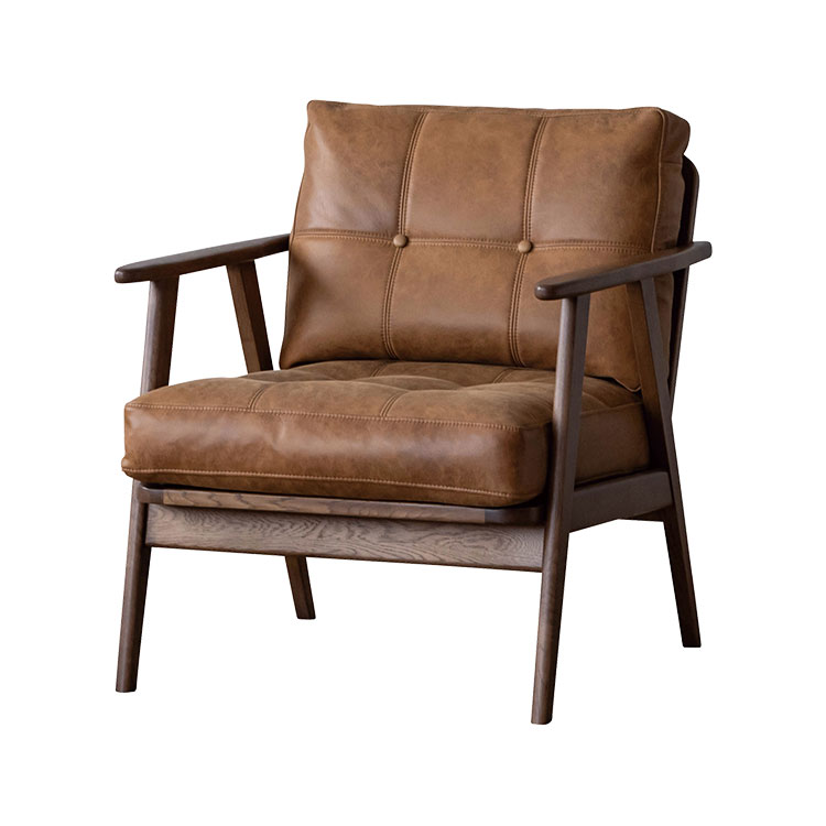 ソファ ソファー 1人掛け 北欧 おしゃれ ローソファ sofa モダン ミッドセンチュリー シンプル リビング フロアソファー 1P レザーファブリック オーク材 完成品 【送料無料】Milago 1P ソファ [3]