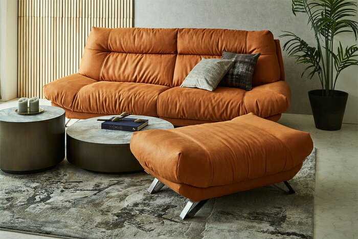 ソファ ソファー SOFA カウチソファ カウチソファー ハイバック オレンジ グレー モダン レザーテックス 右カウチ 左カウチ 3人掛け オットマン 幅256 幅197 ロータイプ 【送料無料】BUENA カウチソファー/3人掛け/オットマン [2]