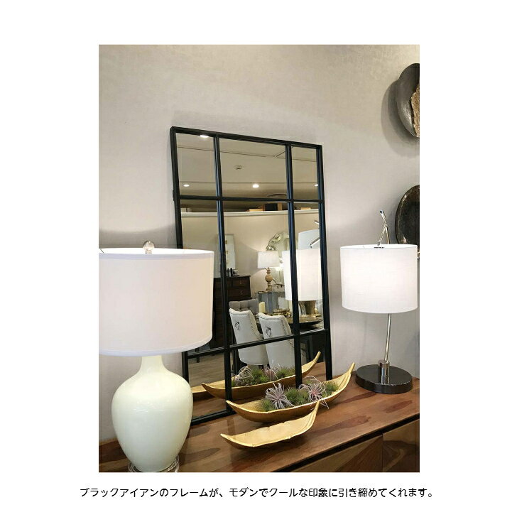 鏡 ミラー 大型ミラー ウォールデコレーション ウォールデコ 店舗用 お店 インテリア ディスプレイ 姿見 壁掛けタイプ アンティーク調 デザインミラー ブラック アイアン 黒 ウォールミラー おしゃれ 【送料無料】デザインウォールミラー 70×110cm [2]