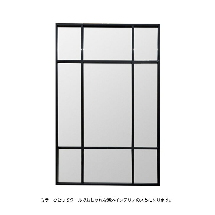 鏡 ミラー 大型ミラー ウォールデコレーション ウォールデコ 店舗用 お店 インテリア ディスプレイ 姿見 壁掛けタイプ アンティーク調 デザインミラー ブラック アイアン 黒 ウォールミラー おしゃれ 【送料無料】デザインウォールミラー 70×110cm [3]