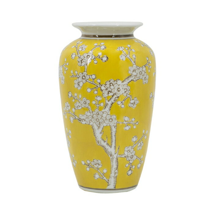 花びん 壺 壷 つぼ フラワーベース オリエンタル 置物 花瓶 花びん 花器 陶器 ディスプレイ おしゃれ シノワズリ イエロー 梅の花 和モダン オブジェ 個性的 エレガント サロン アジアン クラブ ショップ 店舗【送料無料】シノワズリ 壺 H27cm