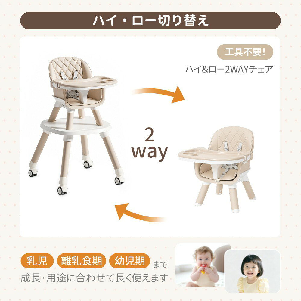WKJ 楽天市場店の【5wayベビーチェア】Nadle ハイチェア ベビーチェア クッション ローチェア 5WAY 折りたたみ 6ヶ月～3才 持ち運び テーブル付き バウンサー 足置き 5点式安全ベルト 赤ちゃん ベビー 軽量 キャスター付き ベビー椅子 椅子 子供椅子 離乳食 送料無料｜アングル3