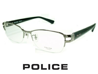 ポリス メガネ フレーム POLICE VPLB01J-0568 レンズ付セット 送料無料 レンズ 54mm  シャープなスクエア・ハーフリム チタン ガンメタル ブラック 太目テンプル 度付き 眼鏡 伊達メガネ メンズ uvカット おしゃれ 人気