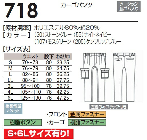 春夏用作業服 作業着 カーゴパンツ 718(S...の紹介画像2