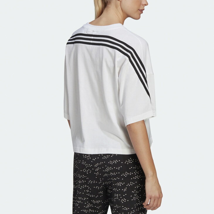 Tシャツ 5分袖 レディース アディダス adidas W 3-STRIPES PB TEE/スポーツウェア クルーネック 白 ホワイト 女性 カジュアル 半袖シャツ トップス/60140-GN1836
