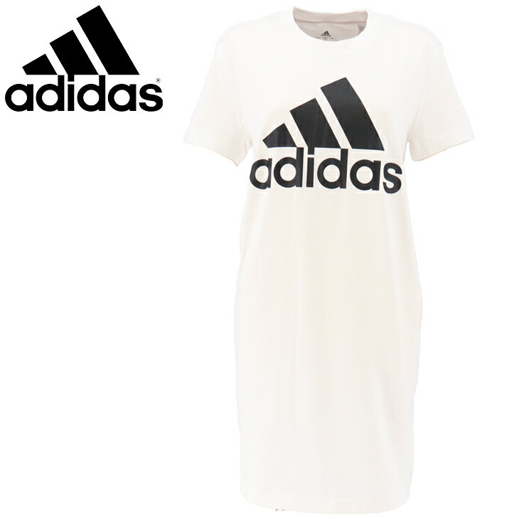 ワンピース 半袖 レディース アディダス adidas W ESS BL SJ ドレス/スポーティ カジュアル ウェア 白 ホワイト 女性 ロングTシャツ ルームウェア/28875-GV4031