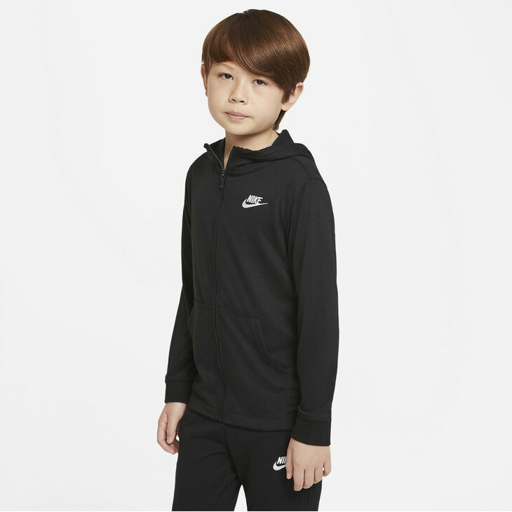 パーカー ジャケット キッズ ジュニア 130-170cm 子供 子ども服/ナイキ NIKE YTH NSW L/S ジャージ フルジップ フーディ/スポーツウェア 黒 ブラック カジュアル トレーニング 上着/DA0801-010