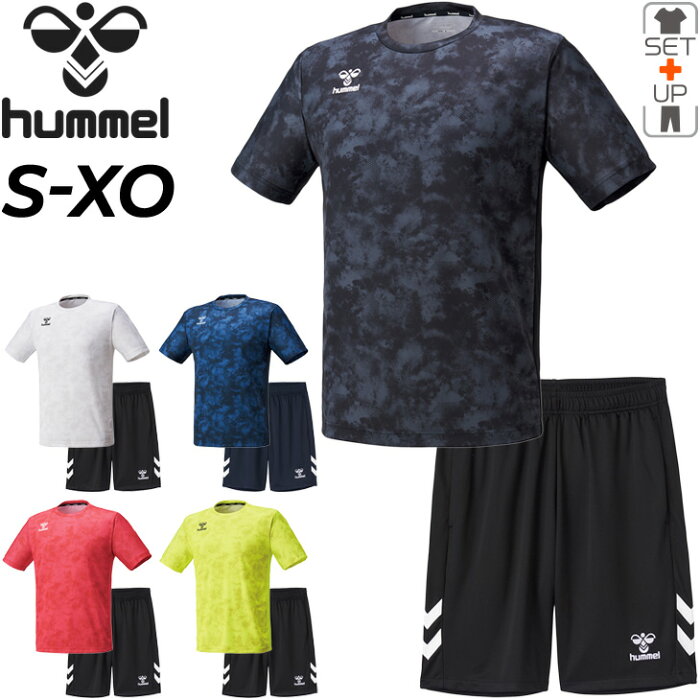 トレーニングウェア 上下 メンズ セットアップ/ヒュンメル hummel 半袖Tシャツ ハーフパンツ 上下組/スポーツウェア 吸汗速乾 UVカット サッカー ランニング ジム 男性 2点セット/HAP4157-HAP2081P