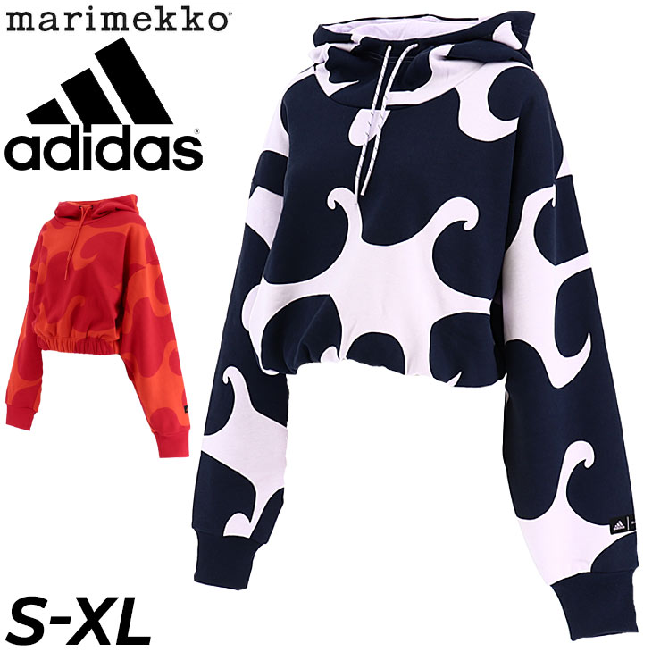 送料無料 パーカー 裏起毛 スウェット レディース/アディダス adidas Marimekko マリメッコ JOKERI/プルオーバー ショート丈 スポーツ カジュアル ウェア 秋冬 スエット 女性 トップス おしゃれ かわいい/VT545