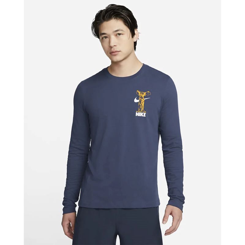 長袖 Tシャツ メンズ ナイキ NIKE Dri-FIT ワイルド カード/トレーニング スポーツウェア フィットネス ジム ネイビー バックプリント 男性 ロンT トップス/DX0982-410