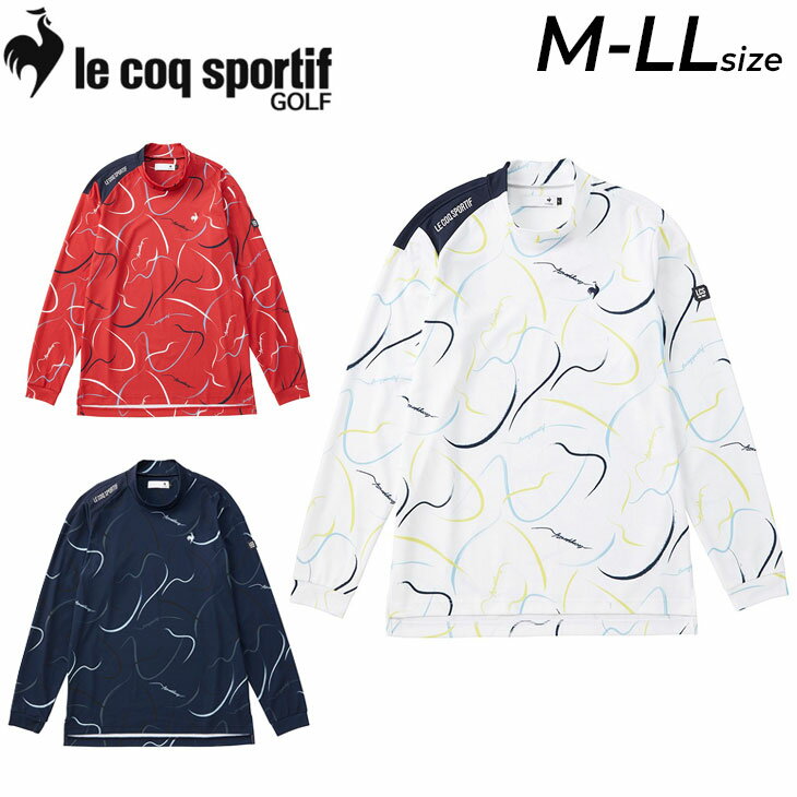 送料無料 ルコック ゴルフシャツ メンズ 長袖 モックネック le coq sportif golf ストレッチフォーサー 総柄プリント 男性 吸汗速乾 UVカット(UPF50+) GOLF ウェア トップス/QGMWJB02