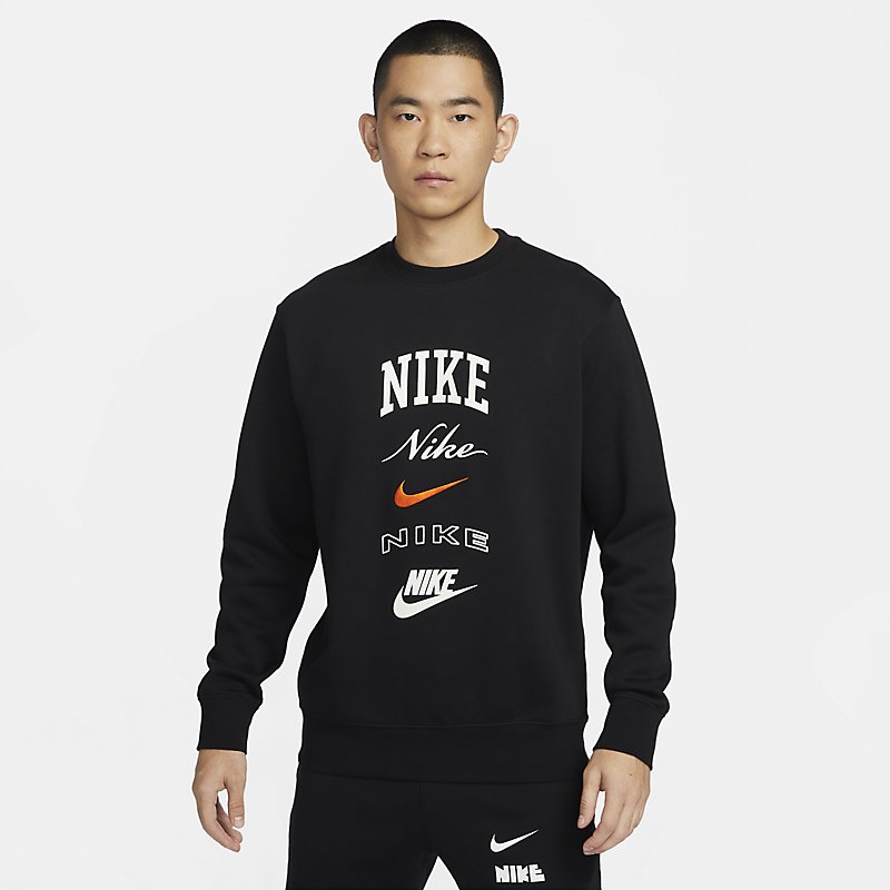 送料無料 ナイキ トレーナー 長袖 メンズ スウェットシャツ NIKE Club クルーネック スポーツウェア ロゴ スエット トレーニング カジュアル スポーティ 男性用 服 nike 黒 ブラック メンズウェア ブランド アパレル/FN2611-010のサムネイル