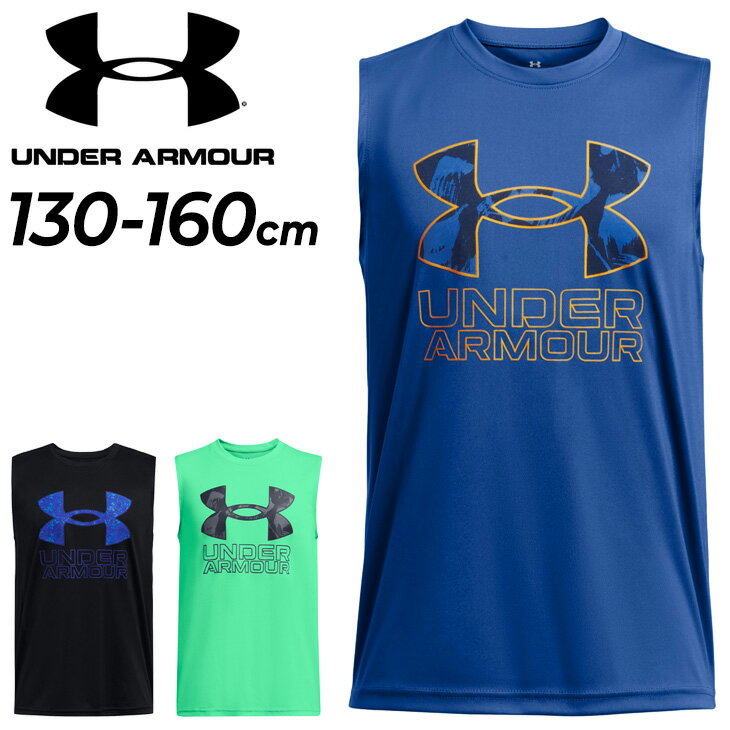 アンダーアーマー タンクトップ キッズ ジュニア 130-160cm 子供服 UNDER ARMOUR 子ども 男の子 スポーツウェア ノースリーブ Tシャツ 吸汗速乾 抗菌防臭 トレーニング 運動 ビッグロゴ 袖なし スリーブレス トップス ブランド アパレル/1377845