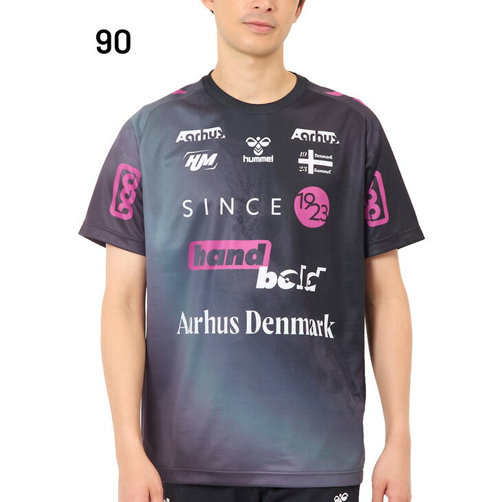 送料無料 ヒュンメル 半袖シャツ メンズ hummel ハンドボール EURO H/Sプラクティスシャツ 吸汗速乾 スポーツウェア トップス 男性 練習着 トレーニング メンズウエア EUROロゴ プリントT ブランド アパレル 服 レッド グリーン ブルー ブラック/HAP1216