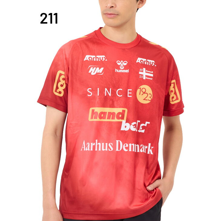 送料無料 ヒュンメル 半袖シャツ メンズ hummel ハンドボール EURO H/Sプラクティスシャツ 吸汗速乾 スポーツウェア トップス 男性 練習着 トレーニング メンズウエア EUROロゴ プリントT ブランド アパレル 服 レッド グリーン ブルー ブラック/HAP1216
