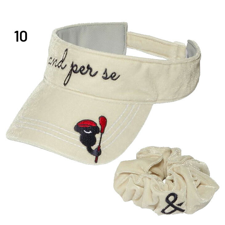 アンパスィ サンバイザー レディース 帽子 and per se シュシュ付き ベロアサンバイザー GOLF ぼうし バイザー UVケア UPF50＋ 刺繍 ゴルフウェア アクセサリー 女性 婦人用 秋冬 ブランド スポーツウエア アパレル/AFF8704