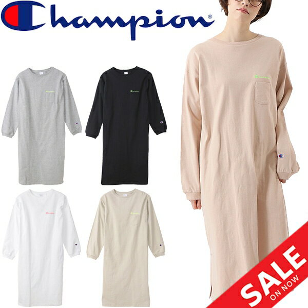 ワンピース 長袖 レディース/チャンピオン Champion ドレス クルーネック スポーツスタイル カジュアル 女性 シンプル 刺繍ロゴ トップス/CW-S404のサムネイル
