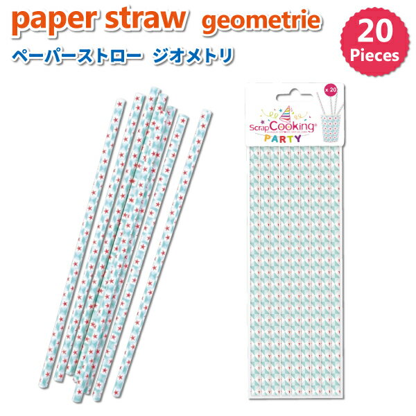 ペーパーストロー ジオメトリ 20本入り SCRAPCOOKING PARTY ホワイト グリーン レッド おしゃれ ストロー 誕生日 パーティー アウトドア ...