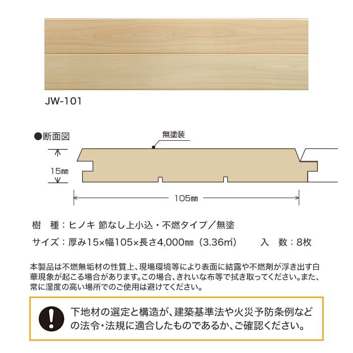 ウッドパネル 板壁材 ボード パスポートウォール 不燃タイプ ヒノキ 節なし__jw-101