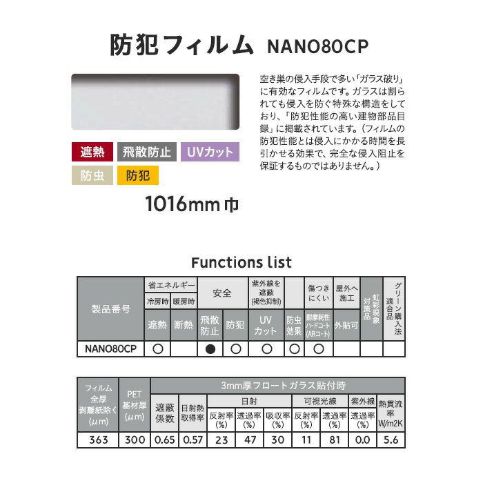 【窓ガラスフィルム】3M ガラスフィルム スコッチティント 防犯フィルム NANO80CP 1016mm巾__nano80cp-1016 2