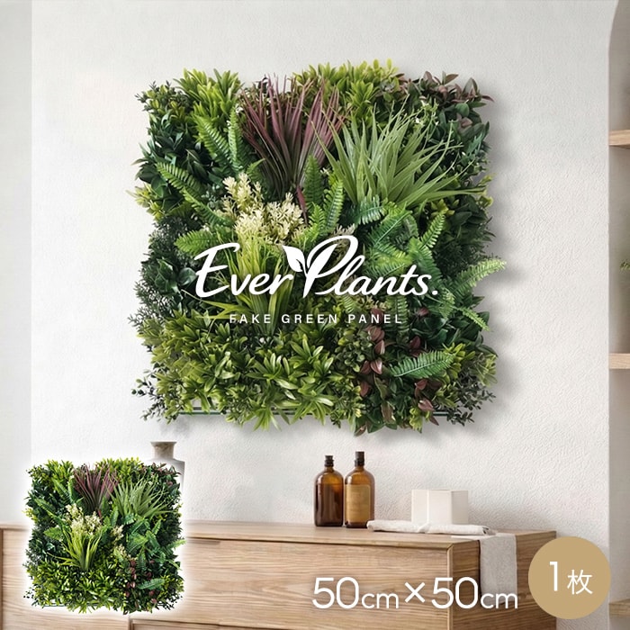 Rakuten - 壁掛け フェイクグリーン エバープランツ ボタニカルミックスC 50cm×50cm 1枚__evpl-1-009