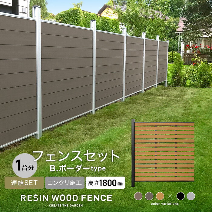 人工木フェンス RESTA RESIN WOOD FENCE コンクリート施工 【連結セット】 B.ボーダーtype H1800mm*1SL 1BK 2SL 2BK 3SL 3BK__fcs-180trb-0