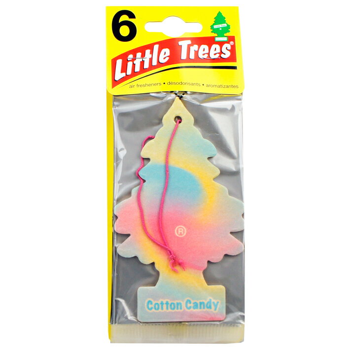 リトルツリー 6枚組 コットンキャンディ　Little Trees 6pac Cotton Candy 芳香剤 エアフレッシュナー 車 吊り下げ カーフレッシュナー 甘い スイーツ 綿菓子 わたあめ かわいい パステル 総柄 アロマ フレグランス AirFreshener CarFreshener