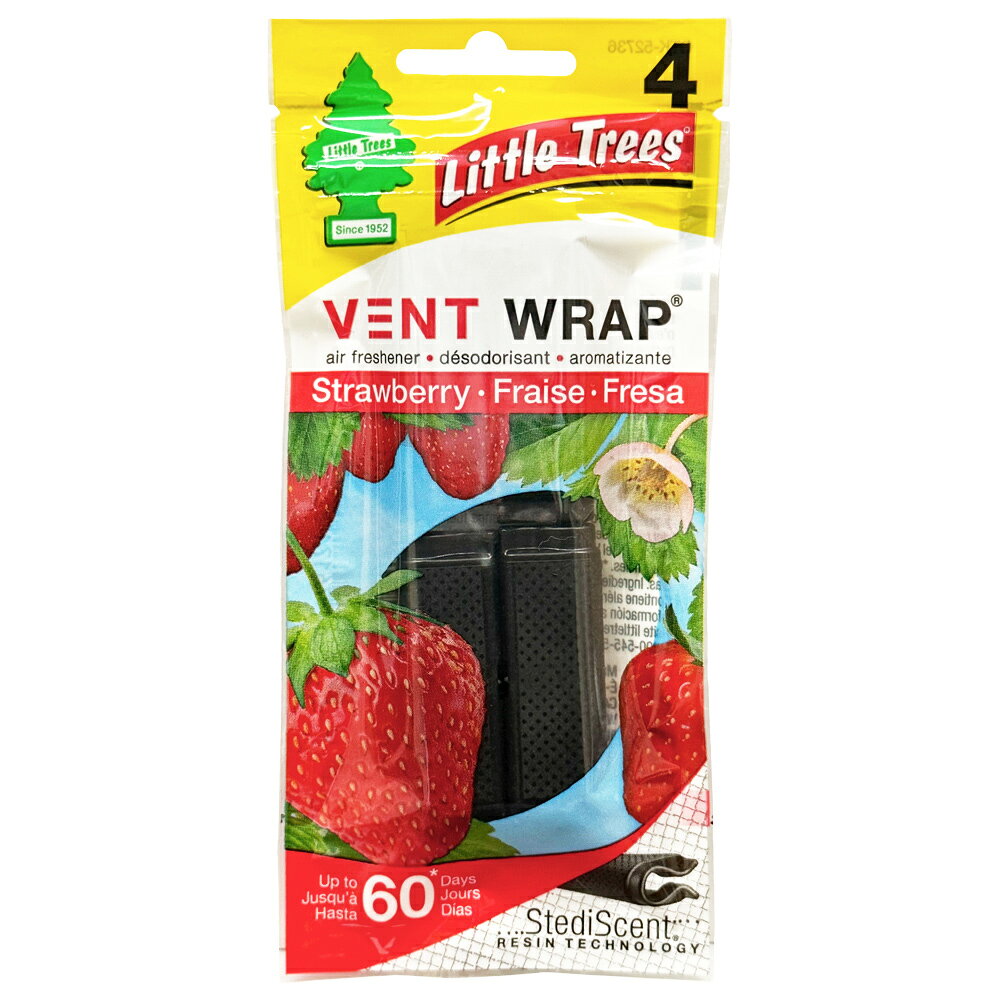 商品詳細商品名 LittleTrees Vent Wrapリトルツリー ヴェントラップ 説明 エアコンの吹き出し口に取り付けるクリップ型芳香剤です。 樹脂に特殊な加工をして香りの持続性を保っています。 見た目もシンプルで車内をお好きな香りで満たします。 種類 Strawberry（ストロベリー） 香り フルーティなイチゴの香り 内容 4個入り サイズ H1.5cm×W5cm×D0.8cm ※多少の誤差はご了承ください。 注意 ※当社で販売している商品はすべて正規品です。粗悪なコピー品、悪質な非正規品は一切扱っておりません。 安心してお買い求めください。 ※PC環境によっては、写真の色味が実際の商品と少し異なる場合がありますのでご了承下さい。 ※在庫管理には十分気を付けておりますがタイミングによっては在庫切れになる場合がございます。 検索キーワード 芳香剤 エアフレッシュナー エアーフレッシュナー 大人気 定番 香り長持ち エアコン USA アメリカ雑貨 アメリカン雑貨 おしゃれ カー用品 車内 車載 手軽 アロマ プレゼント ギフト カーフレッシュナー カーフレグランス モテる カー用品 ハイエース インテリア ベリーの香りの芳香剤はこちら フルーツの香りの芳香剤はこちら クリップタイプの芳香剤はこちら その他のリトルツリーヴェントラップはこちら↓↓ 定番リトルツリー 当店限定オリジナルセット お買い得5枚セット お買い得12枚セット BIGサイズエクストラ 缶タイプファイバーカン クリップタイプヴェントラップ 液体タイプスプレー ドイツ限定ワンダーバーム イタリア限定アルブレマギーク ↓取り扱いは100種以上！ ショップのトップページに戻る