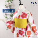 浴衣 2点セット 浴衣 帯 フリーサイズ 浴衣セット ゆかた yukata 半幅帯 浴衣帯 レディース レトロ モダン 椿 赤 ピンク花柄 YKN-1-8(4)