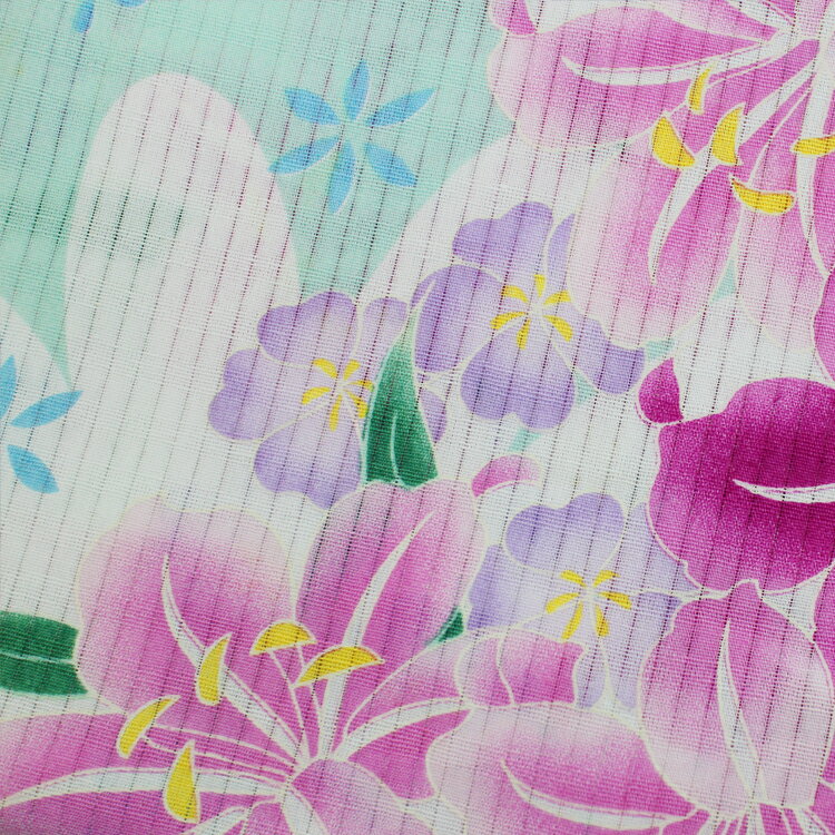 浴衣 女性 レディース 浴衣単品 送料無料 即日発送 フリーサイズ 大人かわいい 可愛い レトロ モダン 和柄 薄緑 白 ライトグリーン ピンク ユリ 百合 花柄 変り生地 縦縞 綿浴衣 お仕立て上がり浴衣 プレタ浴衣 ゆかた 人気 古典 着物 半幅帯 半巾 初心者 簡単 花火大会 着付