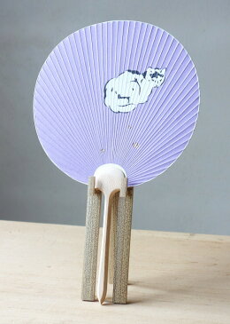 【京うちわ】【阿以波】新小丸型うちわ ねこ(藤) 夏飾り/伝統工芸品/あいば