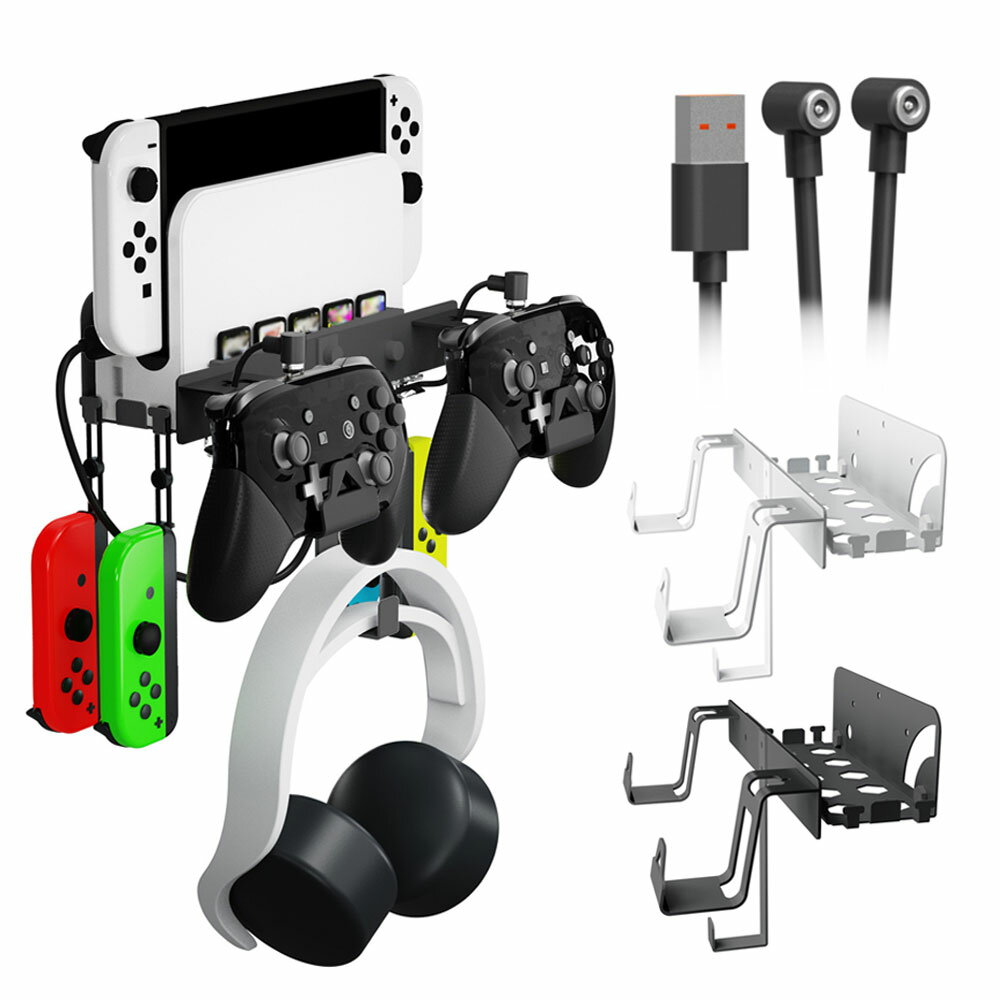 Switch用 壁掛け収納スタンド 磁気充電ケーブル付き スイッチ 収納 ウォールラック ドック ゲーム機 コントローラー ヘッドホン 一括収納 スッキリ収納 ◇JYS-NS252