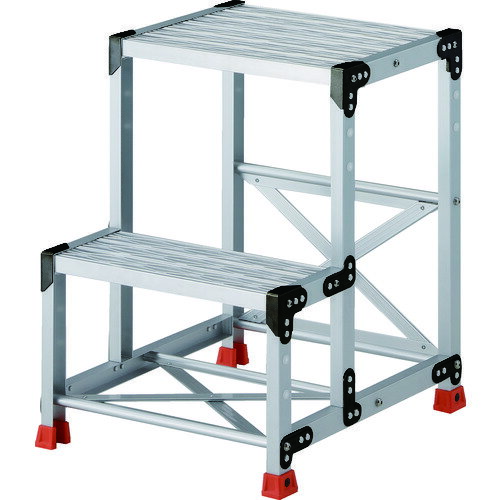 TRUSCO 作業用踏台 アルミ製・グレーチング仕様 SUS金具 2段 高さ0.7m 天板500×400