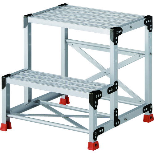 TRUSCO 作業用踏台 アルミ製・グレーチング仕様 SUS金具 2段 高さ0.6m 天板600×400