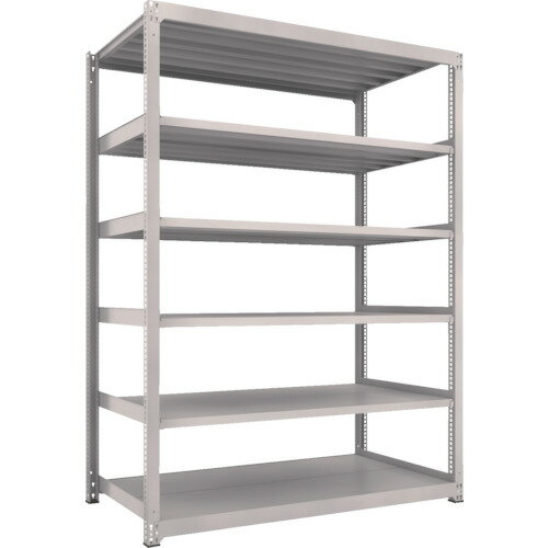 ★特徴★ ボルトを1本も使用していないボルトレス構造で、分解・組み立てが簡単。組立作業の時間を大幅に短縮できます。棚の段変更が、25mmピッチで、自由に調整、変更ができます。高さ、奥行が同じであれば、増結することができます。また、支柱を兼用することにより、コストダウンが図れます。優れた断面構造で、荷重、横からのねじれにも強いC型形状の支柱を採用しています。樹脂ベースの使用により、床を傷つけません。 ★商品スペック★ 仕様・規格 間口(mm)：1561 奥行(mm)：1131 高さ(mm)：2411 有効間口(mm)：1440 色：ネオグレー 棚段数(段)：6 均等積載量(kg/段)：300 最大積載量(kg/台)：2500 棚板調整ピッチ(mm)：25 タイプ：単体型 組立目安：2人30分 仕様・規格2 均等積載量：300kg/段 最大積載量：2500kg/台 材質／仕上 本体:スチール（粉体塗装） ベース:ポリプロピレン（再生材100％使用） セット内容・付属品 支柱4本・ビーム4本・棚板12枚・中棚受10個・天棚受2個 入数 1S(1台) 注意事項 集中荷重になりますと耐荷重能力は半減します。必ず均等に荷重を分布させてご使用ください。 連結型のみではご使用できません。 提供不可：chemSHERPA、SDS、ミルシート 質量・質量単位 132.800kg 製造国 日本 品番 M3-85126 JANコード 4989999503418 メーカー名 トラスコ中山（株）