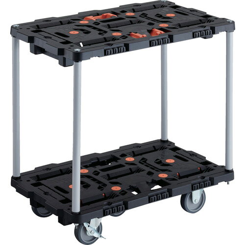 TRUSCO 連結式樹脂製2段台車 ビートル 700X450 自在3輪 内2輪ストッパー付 とめたろう付 ハンドルなし