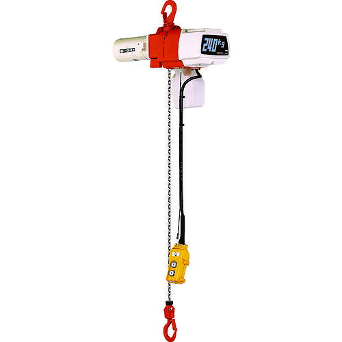 ★特徴★ 商用電源（単相200V）でよりパワフルに使えます。メカニカルブレーキ、上限リミットスイッチ、過巻防止装置付です。強力ロードチェーンを使用しています（特殊防錆処理の合金鋼焼き入れチェーン）。 ★商品スペック★ 仕様・規格 定格荷重(t)：0.24 標準揚程(m)：3 巻上速度(m/min)：10 フック間最小距離(mm)：330 時間定格(min)：20 電源(V)：単相200V 電源コード長さ(m)：5 電源：単相200V モータ出力(kW)：0.6 仕様・規格2 電源コード：5m（3Pプラグは付属しません）。 1速形 操作電圧：200V 2点押ボタン式 材質／仕上 ロードチェーン：ニッケルメッキ特殊合金鋼 入数 1台 質量・質量単位 15.500kg 製造国 日本 品番 EDX24S JANコード 4937773340049 メーカー名 （株）キトー