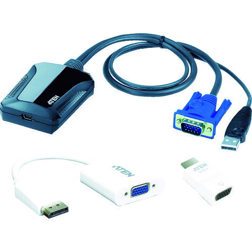 ★特徴★ ノートパソコンからコンピューターへのダイレクトなデスクトップアクセスを実現するUSB KVMコンソールアダプターです。このITキットには、DisplayPort→VGA変換アダプター「VC925」およびHDMI→VGA変換アダプター「VC810」が含まれています。 ★用途★ サーバー、ATM、アミューズメント機器などの保守作業に。 ★商品スペック★ 仕様・規格 ポート数：1 サーバー側インターフェース：D-sub15ピン・USBタイプA コンソールポートインターフェース：ミニUSB 最大解像度：1920×1200@60Hz バーチャルメディア：対応 ケーブル長：1.8m 仕様・規格2 54×71×31 mm 入数 1台 質量・質量単位 130g 製造国 台湾 品番 CV211CP JANコード 4719264646751 メーカー名 ATENジャパン（株）