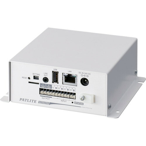 ★特徴★ 現場のアラートを報知、ネットワークとI／Oの変換器です。Ethernet(LAN)とデジタル入出力接点を変換し、回転灯や、音声合成機器などでシステムの情報の報知ができます。 ★商品スペック★ 仕様・規格 幅(mm)：142 奥行(mm)：124 高さ(mm)：52 定格電圧(V)：DC24(ACアダプタ入力)、DC48(PoE電源) 消費電力(W)：5.7 仕様・規格2 監視機能：メール検知・SNMP Trap受信／状態監視・外部接点入力監視 通知機能：メール送信・HTTPコマンド送信 音声機能：LINE OUT 放送設備連携 入数 1台 質量・質量単位 620g 製造国 日本 品番 NB-D42MP JANコード 4938766027077 メーカー名 （株）パトライト